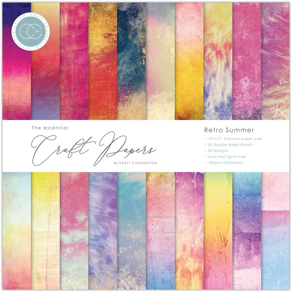 Craft Consortium Essential Craft Papers 12x12 Inch Paper Pad - Retro Summer