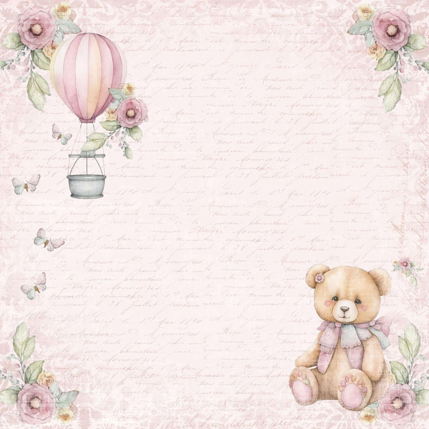 Reprint - Teddy baby - Teddy & Flowers - 12 x 12