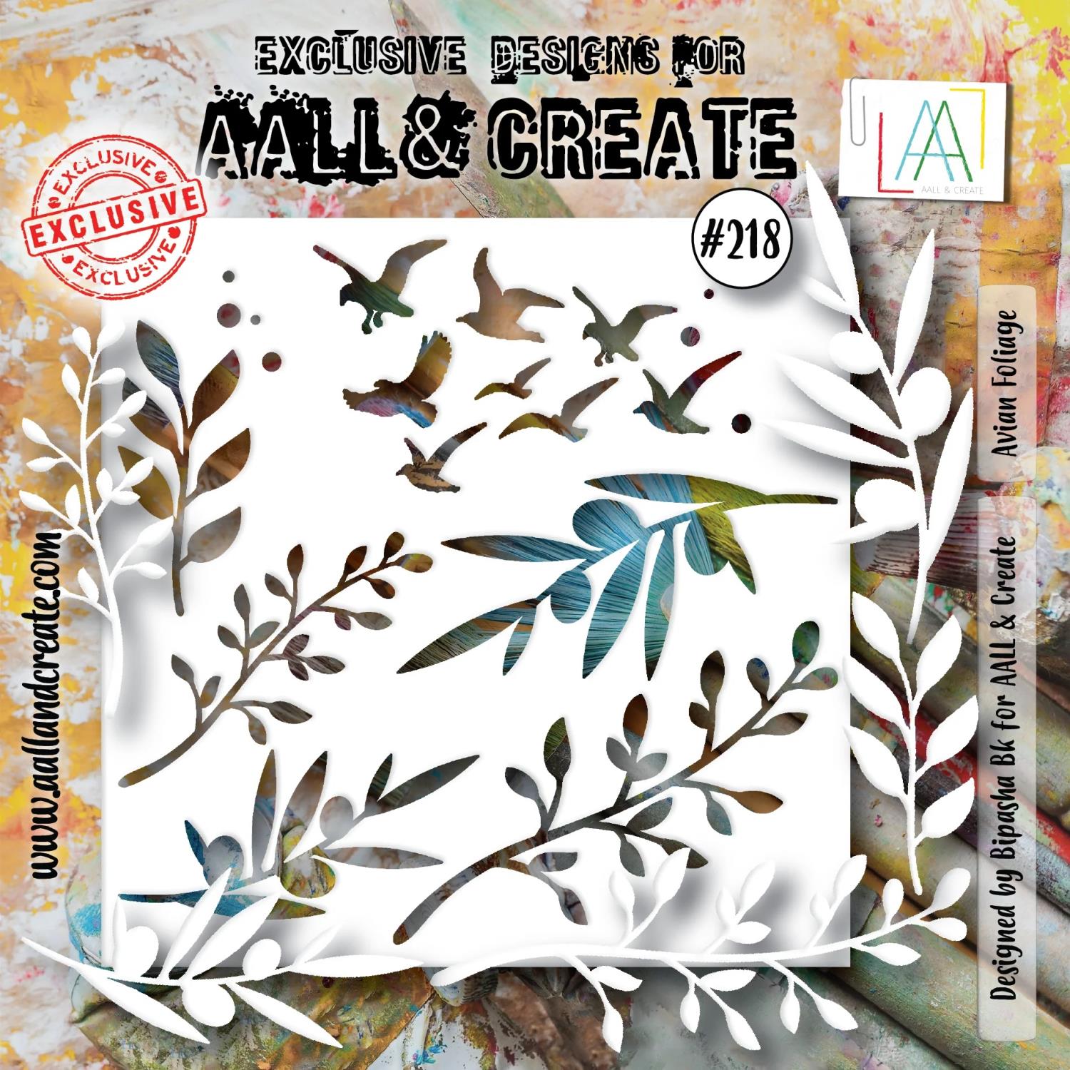 Aall&Create - #218- 6"X6" STENCIL - AVIAN FOLIAGE