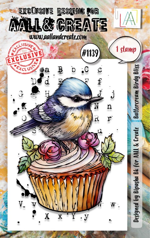 Aall& Create - # 1139 - Buttercream Birdy Bliss - A7 STAMP -