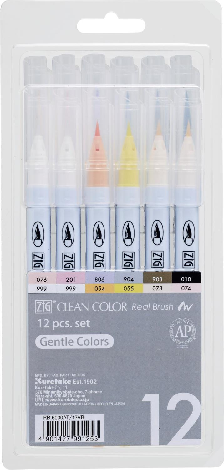 ZIG Akvarellpenn Clean Color Real Brush Gentle 12-sett