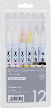 ZIG Akvarellpenn Clean Color Real Brush Gentle 12-sett