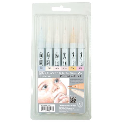 ZIG Akvarellpenn Clean Color Real Brush 6-sett Portrait colo