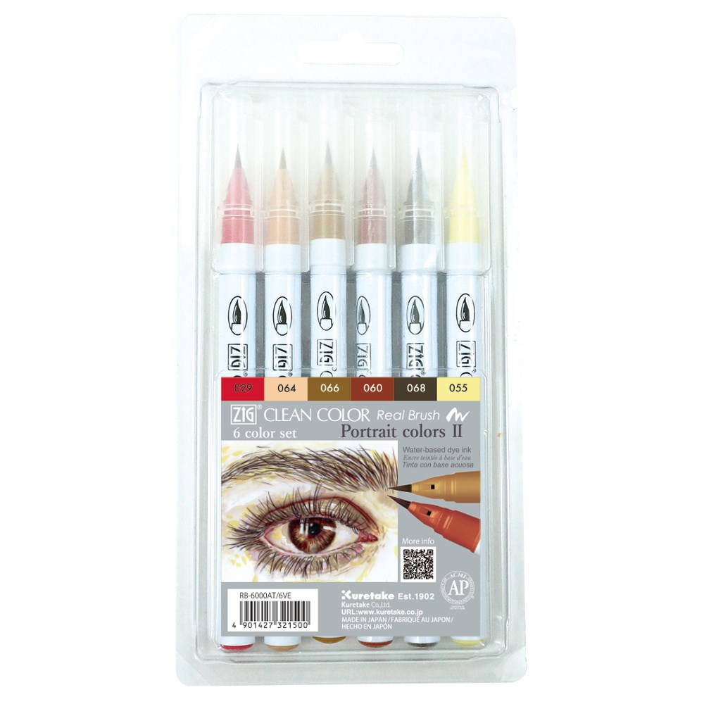 ZIG Akvarellpenn Clean Color Real Brush 6-sett Portrait colo _set 2