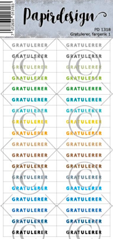 Papirdesign - Ord klistremerker - Gratulerer fargerik 1