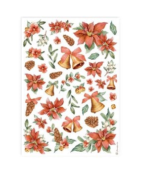 Stamperia  -  Classic Christmas A4 Rice Paper Poinsettia and Bells