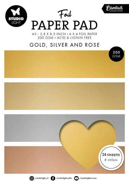 StudioLight - Foil Paper Pad A5 - Gold , Silver & Rose