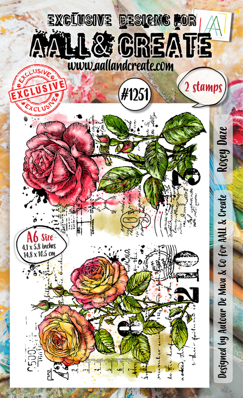 Aall& Create - #1251 - A6 Stamp Set - Rosey Daze