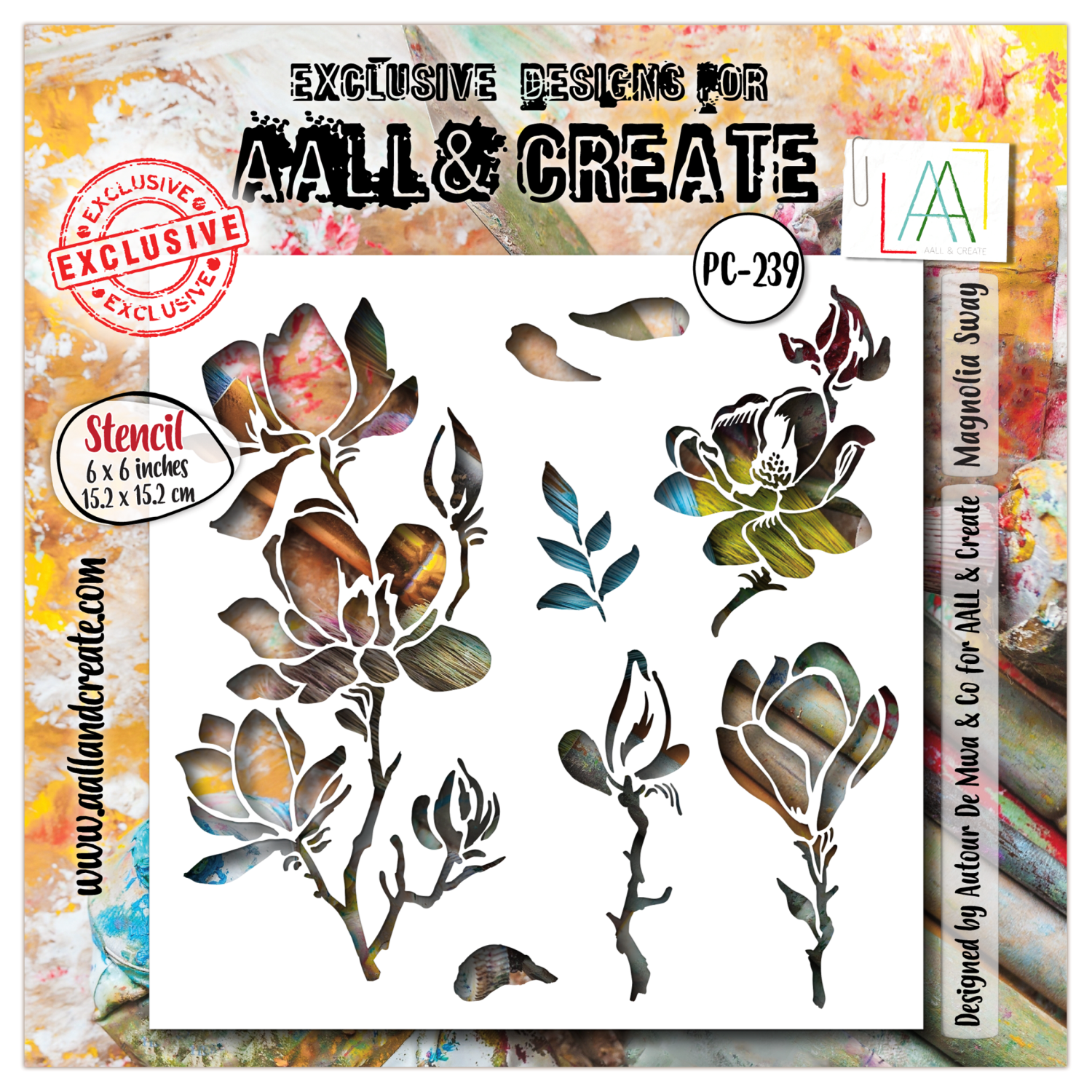 Aall&Create - #239- 6"X6" STENCIL - Magnolia Swag