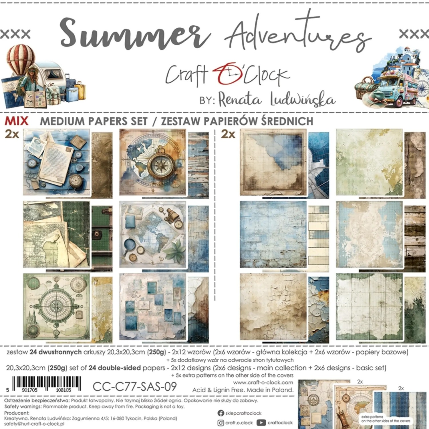 Craft O'Clock - Summer Adventures 8x8 Inch Medium Papers Set