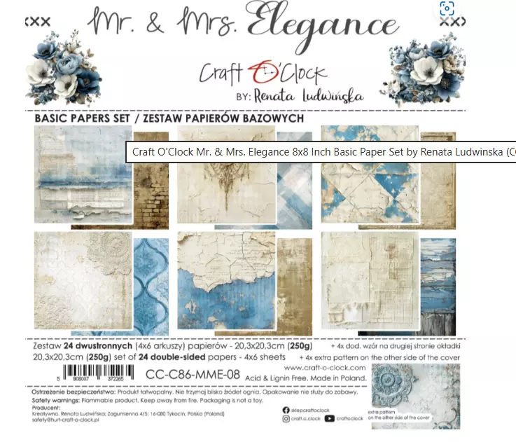 Craft O'Clock - Mr. & Mrs. Elegance 8x8 Paper Set