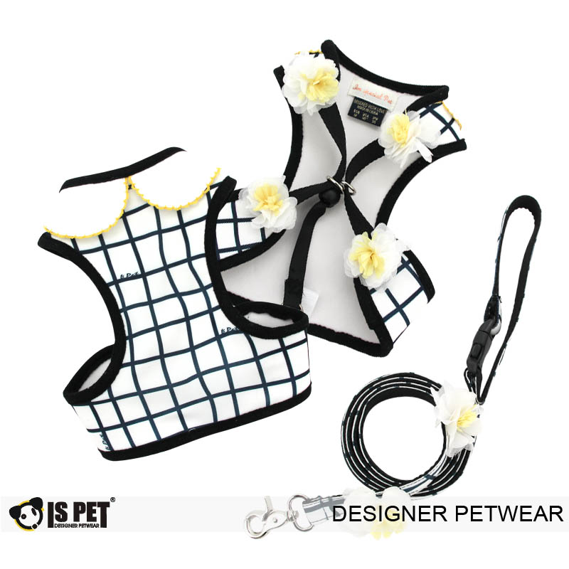 Plaid flower harness leash set WHITE L