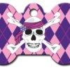 PetScribe tag Bone Large Pink Argyle Skull