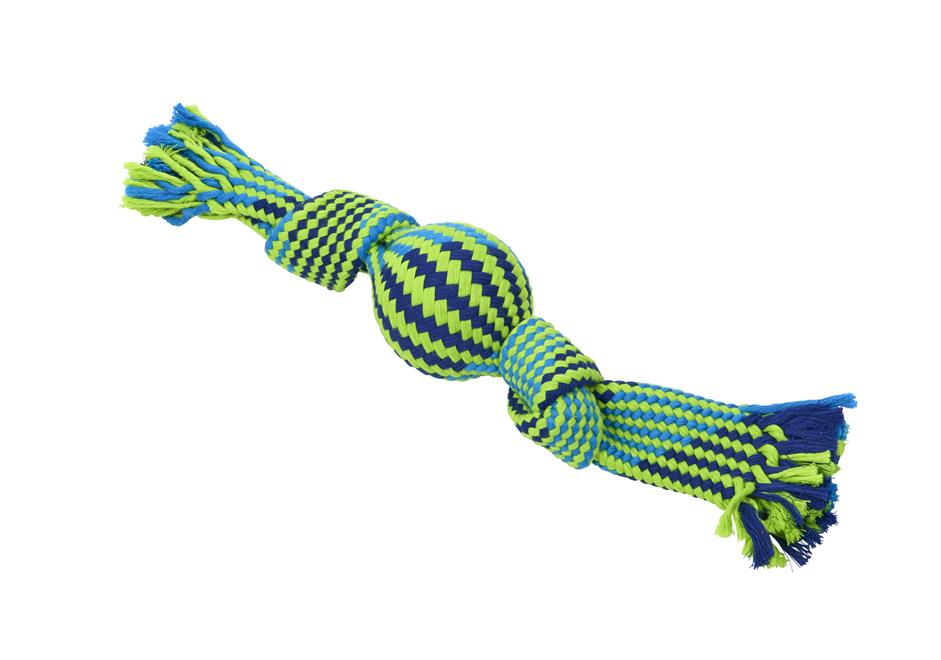 BUSTER  Squeak Rope w/Vinyl Ball, blue/lime, large 40 cm