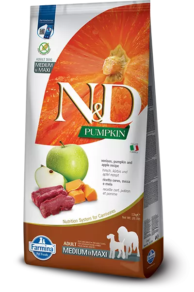 N&D DOG ADULT MED/MAX 12 KG PUMPKIN VENISON & APPLE