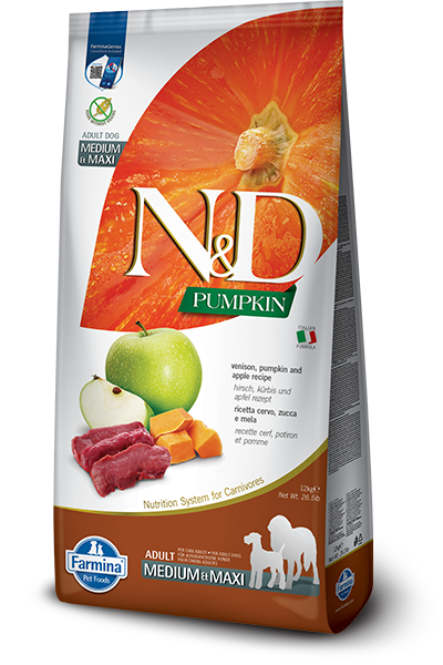 N&D DOG ADULT MED/MAX 12 KG PUMPKIN VENISON & APPLE