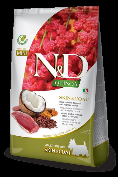 N&D QUINOA DOG SKIN & COAT, DUCK & COCONUT ADULT MINI 2,5 KG