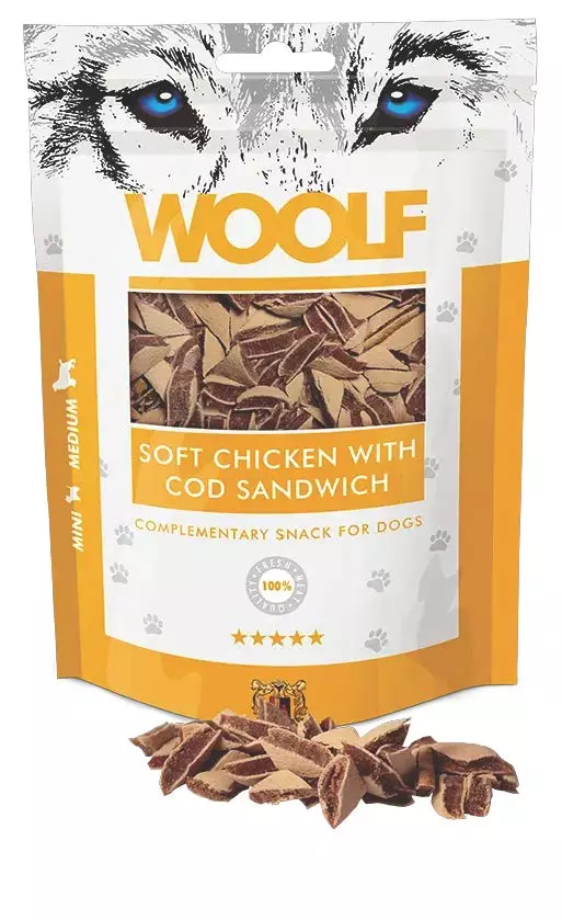 Woolf soft chicken with cod sandwich 100g