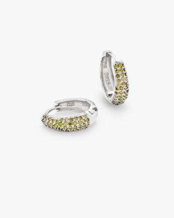 Dome Pave Hoops Peridot Medium Silver - Philippa Studios