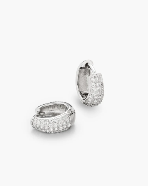 Dome Pave Hoops Small Silver - Philippa Studios