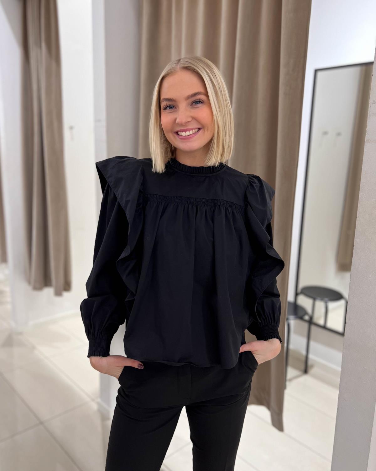 Cotton Crisp Frill Blouse Black - Cocoture