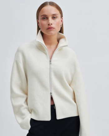 Alvera Knit Zip Cardigan Cream - Second Female