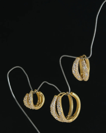 Wave Pave Hoops Small Gold - Philippa Studios