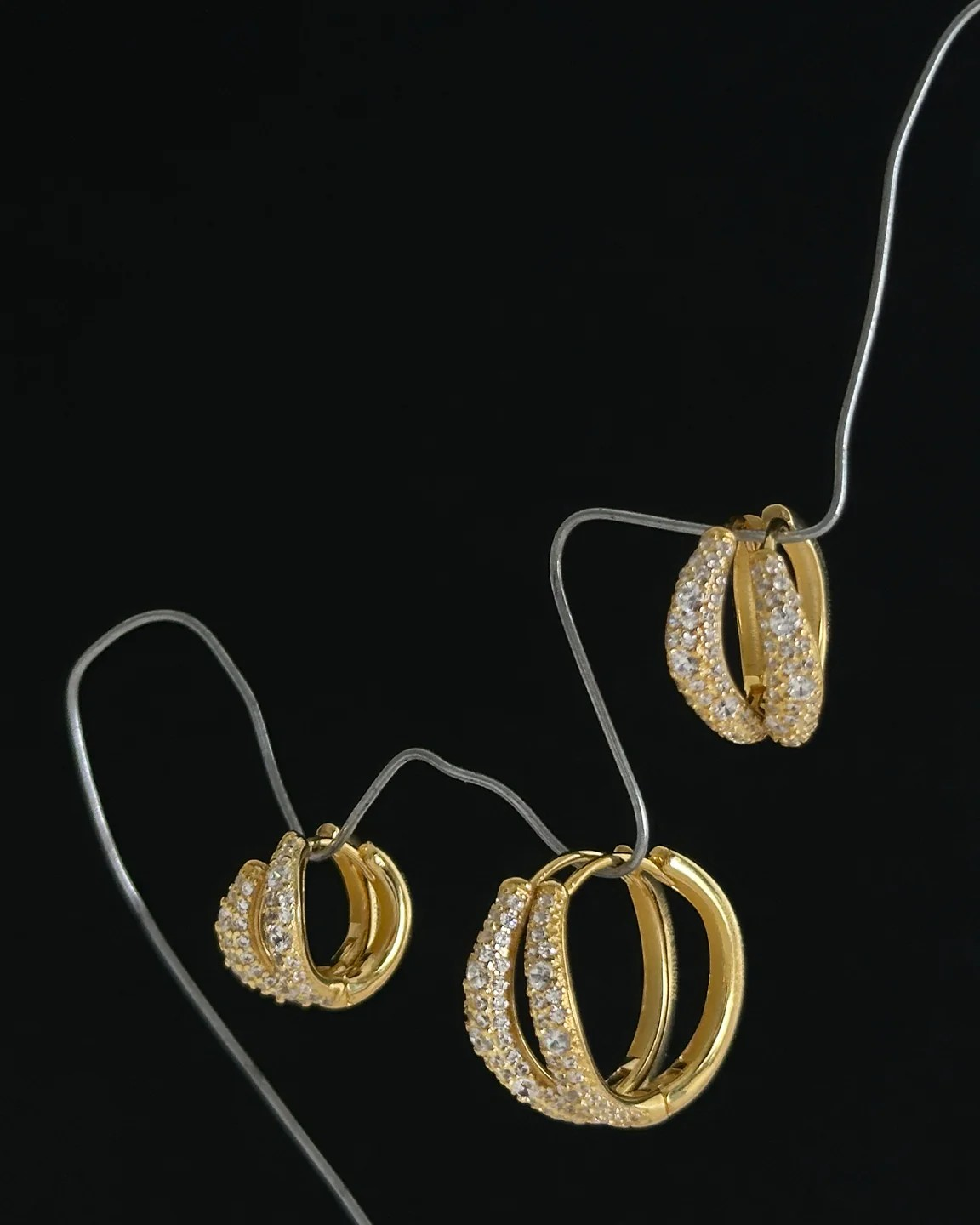 Wave Pave Hoops Small Gold - Philippa Studios