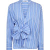 Shira Stripe Bow V-Blouse Pale Blue - Co`Couture