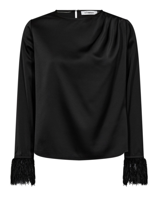 Adna Drape Feather Blouse Black - Co`Couture