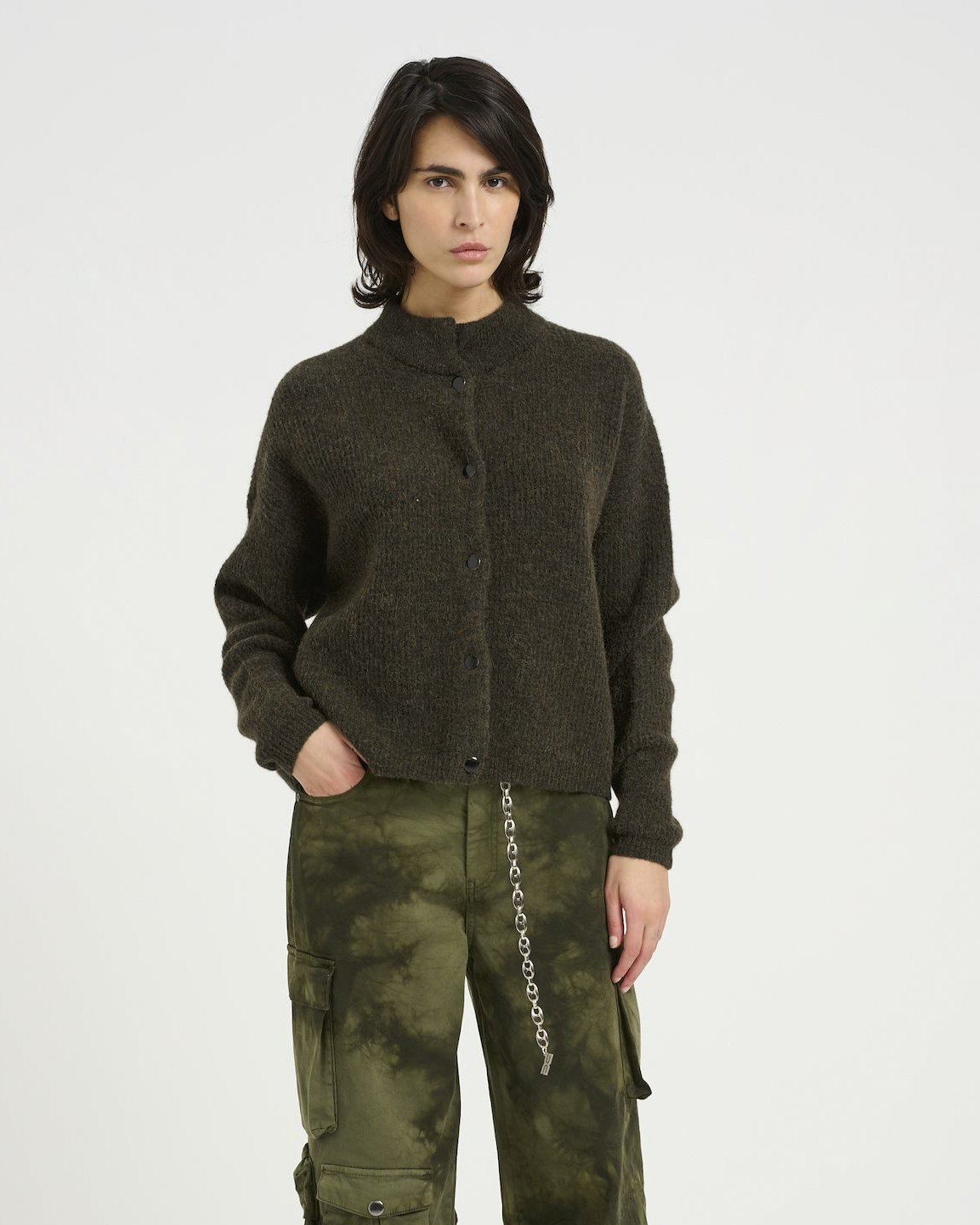 Alpha Short Cardigan Olive Melange - Gestuz