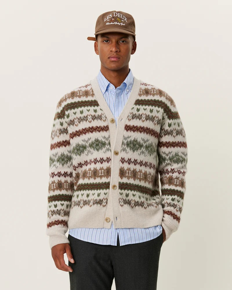 Hordur Fair Isle Cardigan Sand/Brown - Les Deux