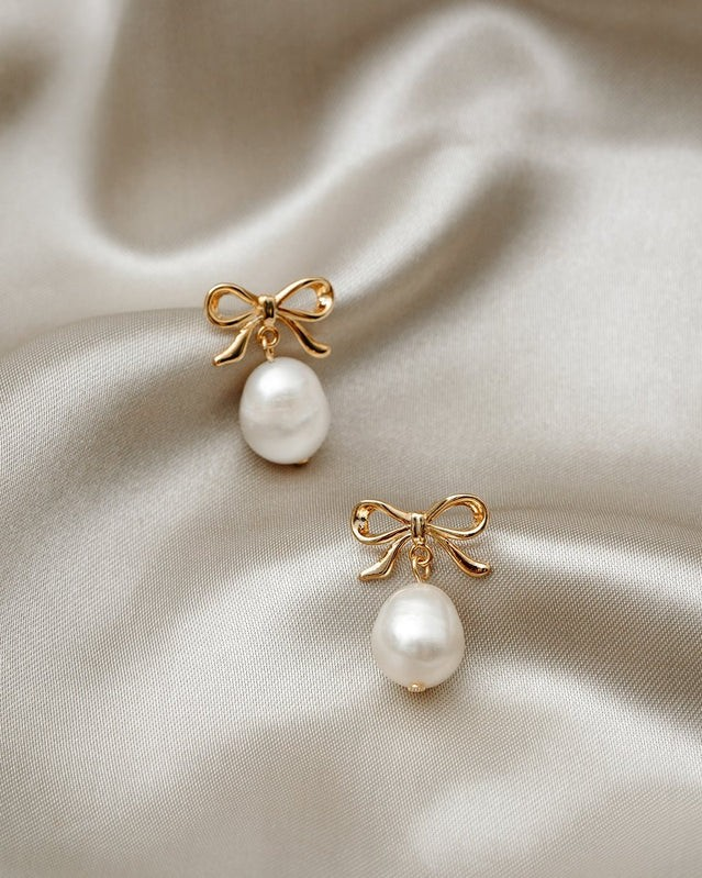 Bow & Pearl Drop Earrings - Orelia