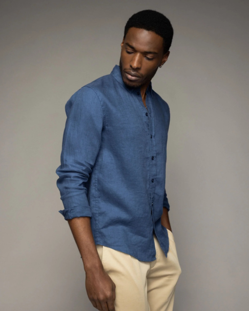 Theo Linen Shirt Indigo Blue - Mos Mosh