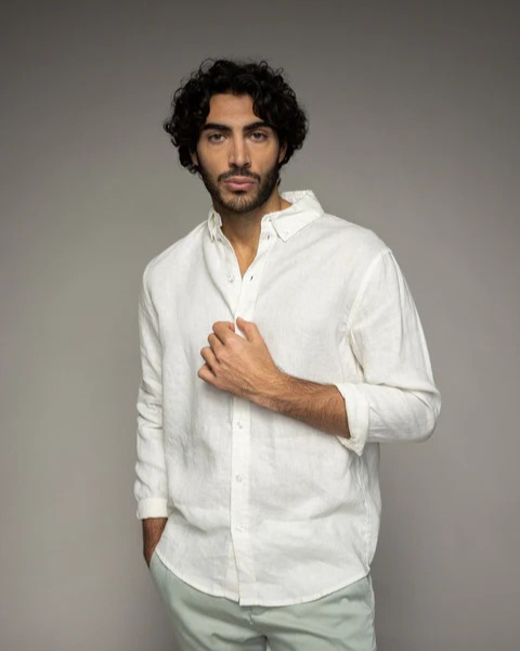 Theo Linen Shirt Indigo Ecru - Mos Mosh