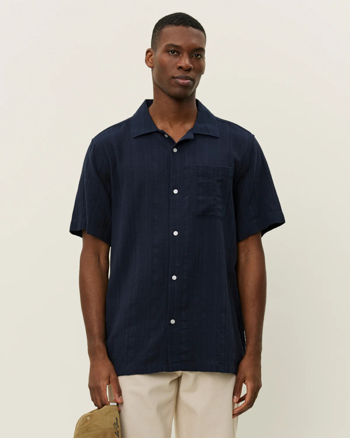 Charlie Stripe Structure Shirt Dark Navy - Les Deux