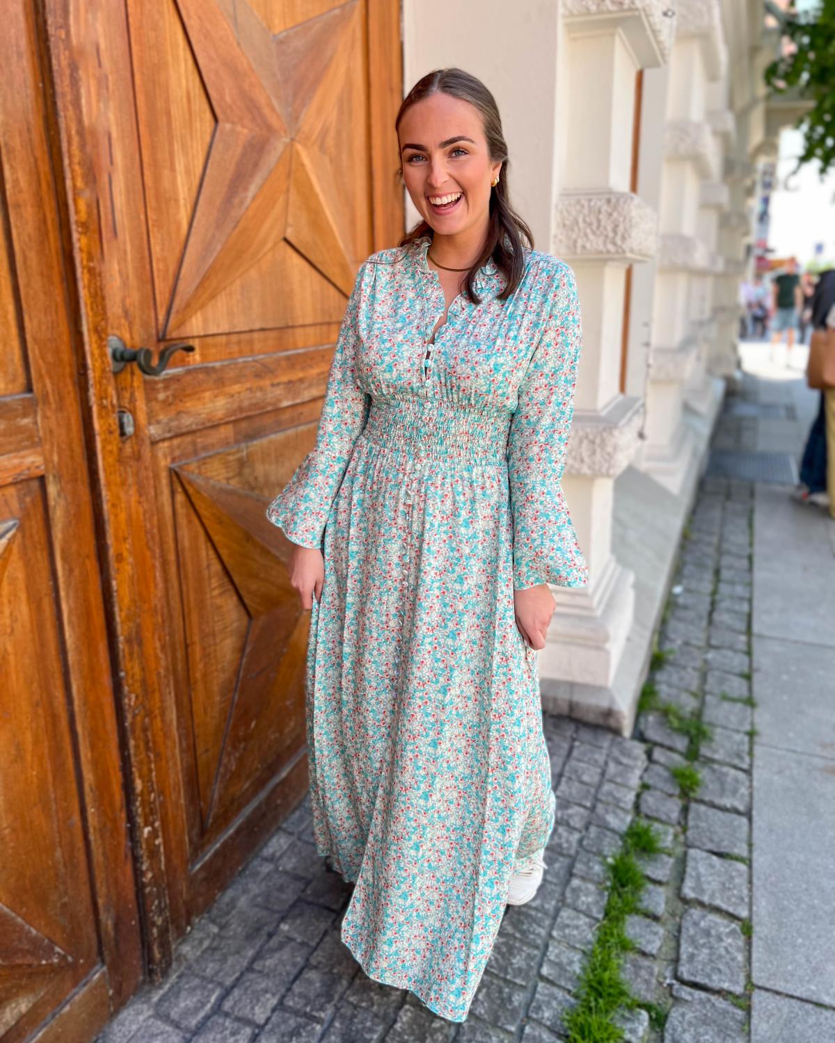 Sally Long Dress Turquoise Multiflower - American Dreams