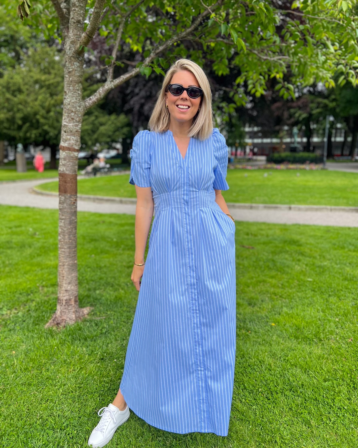 Mica Stripe Pleat Dress Pale Blue - Co`Couture