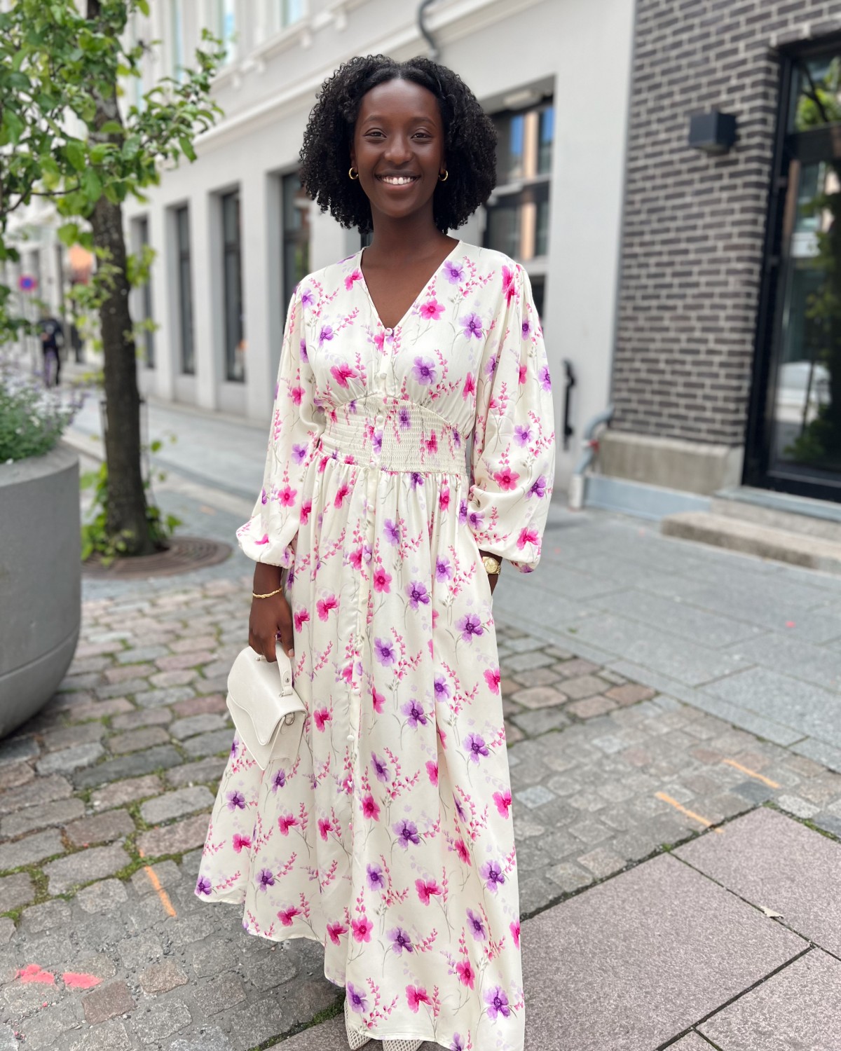 Marie Maxi Dress White/Pink Flower - Milli&Me