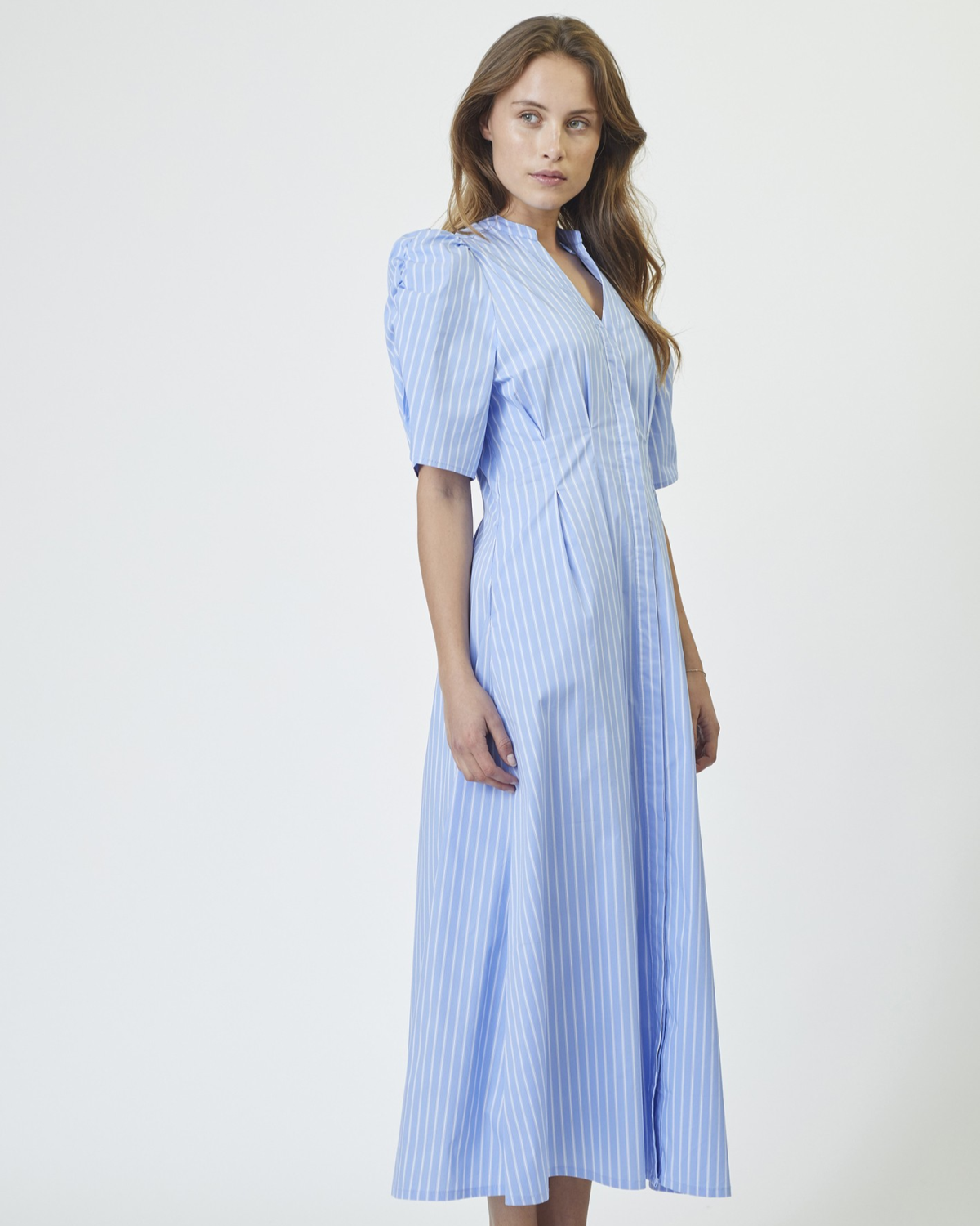 Mica Stripe Pleat Dress Pale Blue - Co`Couture
