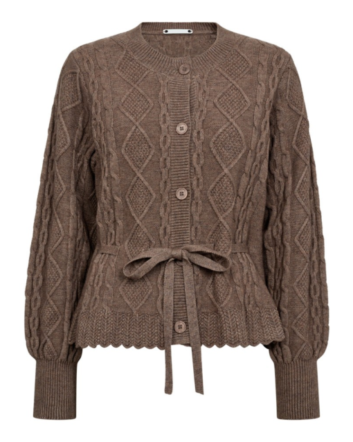 Row Cable Tie Cardigan Walnut - Co’Couture