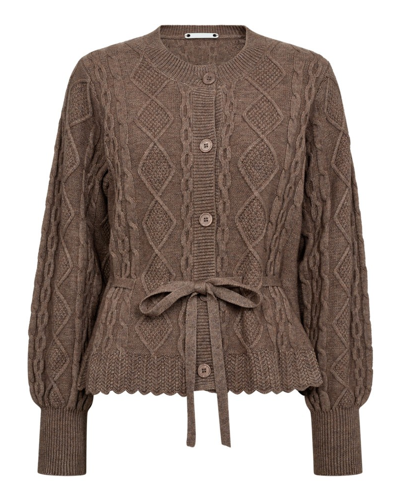 Row Cable Tie Cardigan Walnut - Co’Couture