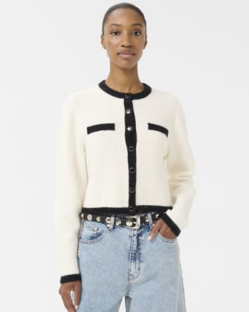 Alpha LS Contrast Cardigan Ivory/Black - Gestuz