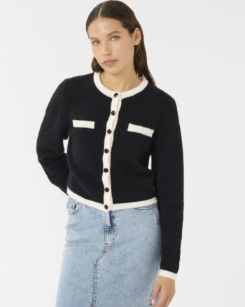 Alpha LS Contrast Cardigan Black/Ivory - Gestuz