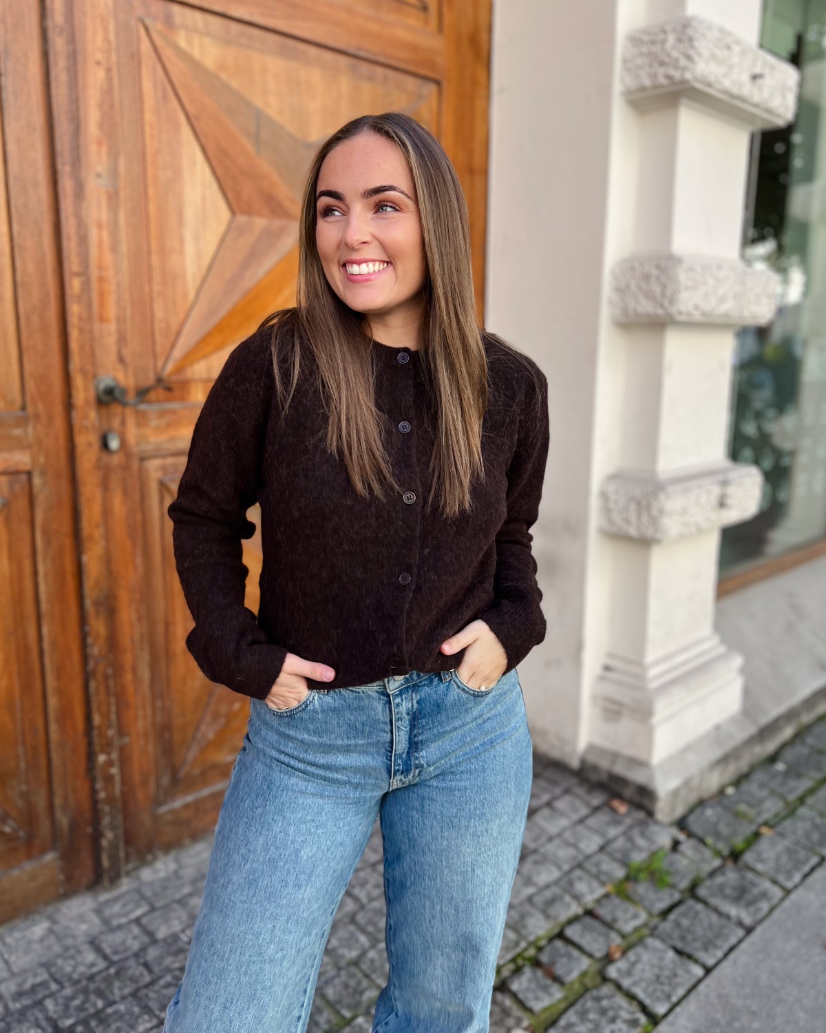 Nor Short Cardigan Black Coffee - Samsøe Samsøe