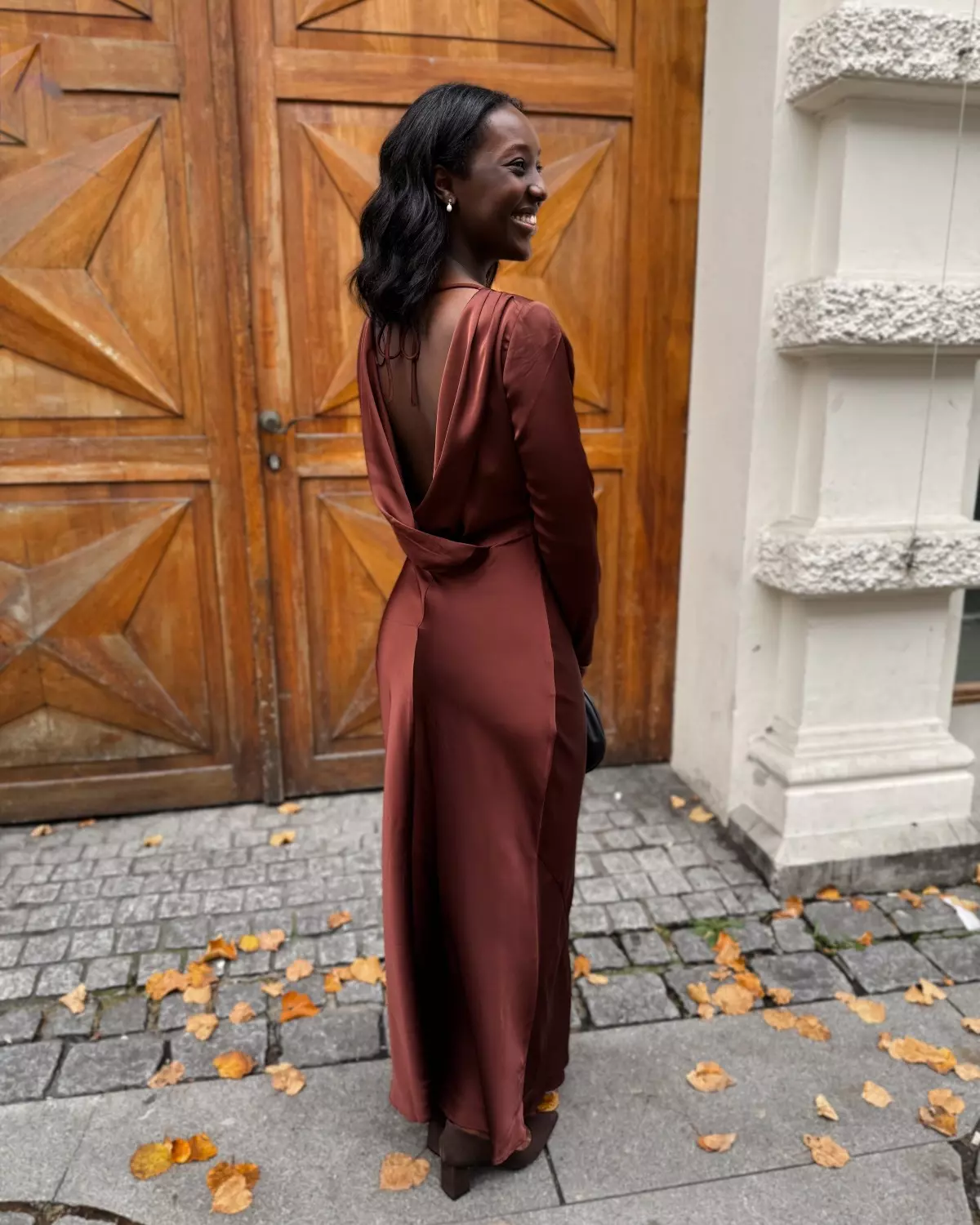 Safira Waterfall Back Dress Dark Brown - Co’Couture