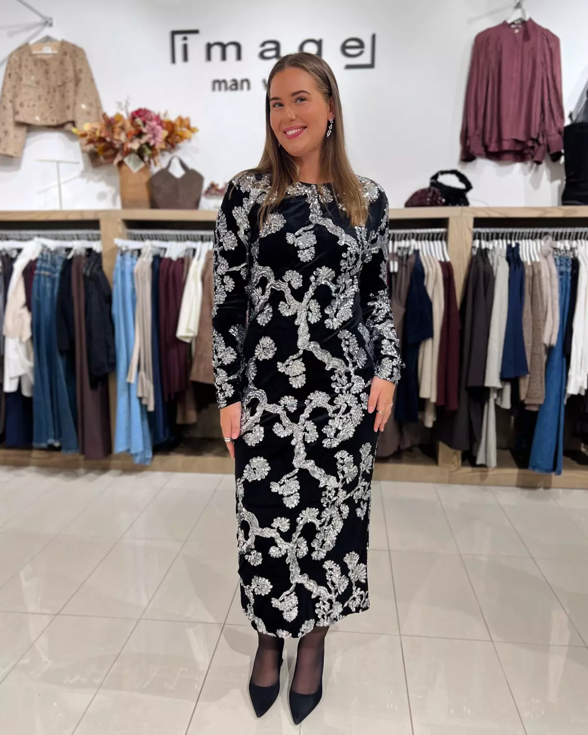 Yasflorana LS Long Dress Black/Silver - Yas