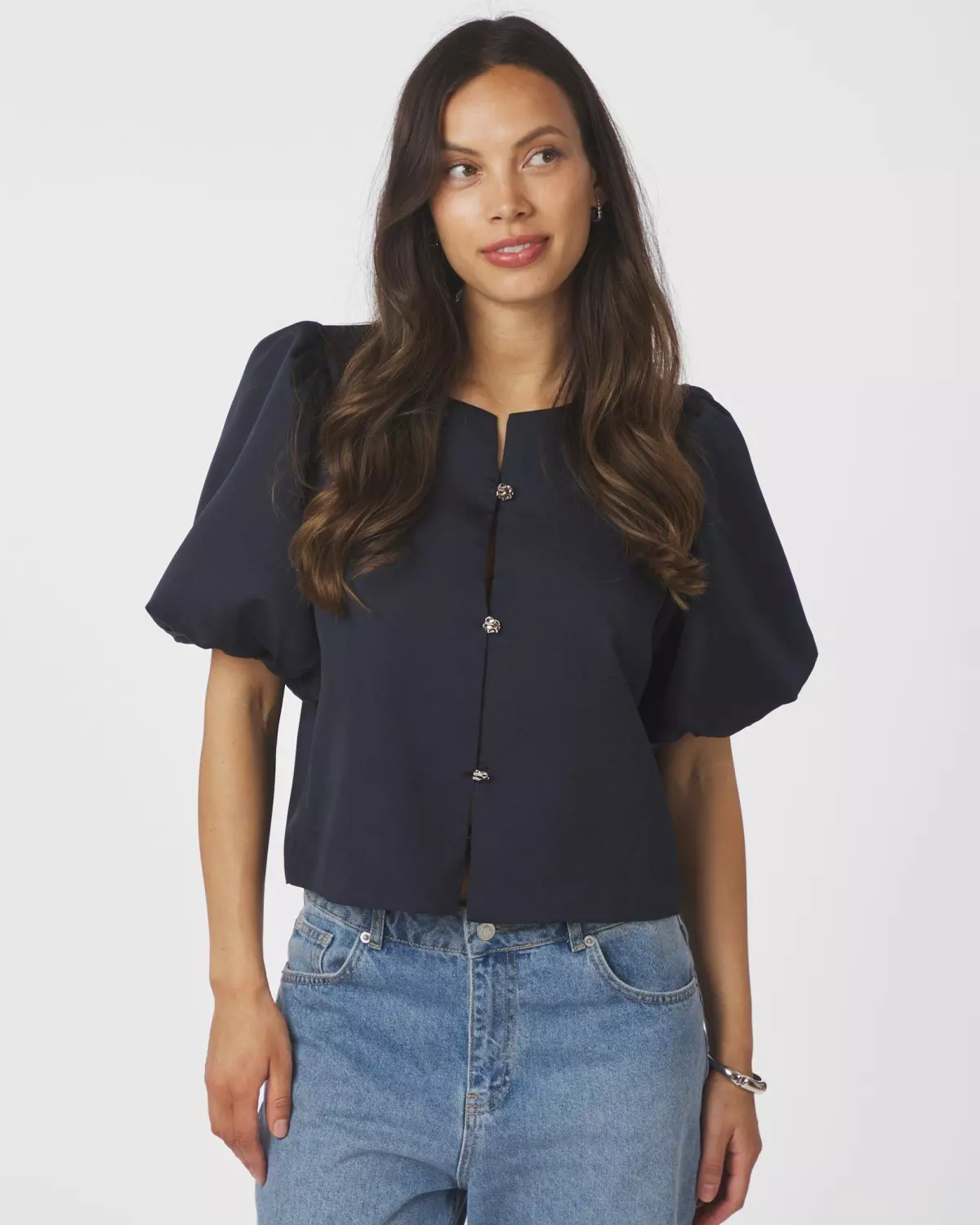 Aisa Satin Blouse Navy - Neo Noir