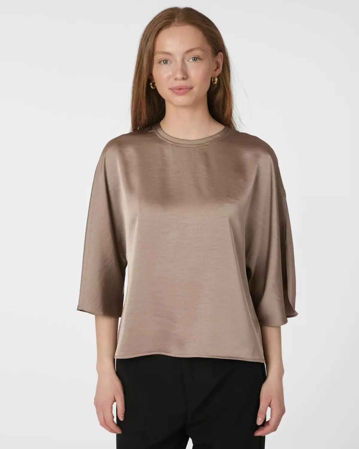 Liora Heavy Sateen Blouse Dark Taupe - Neo Noir