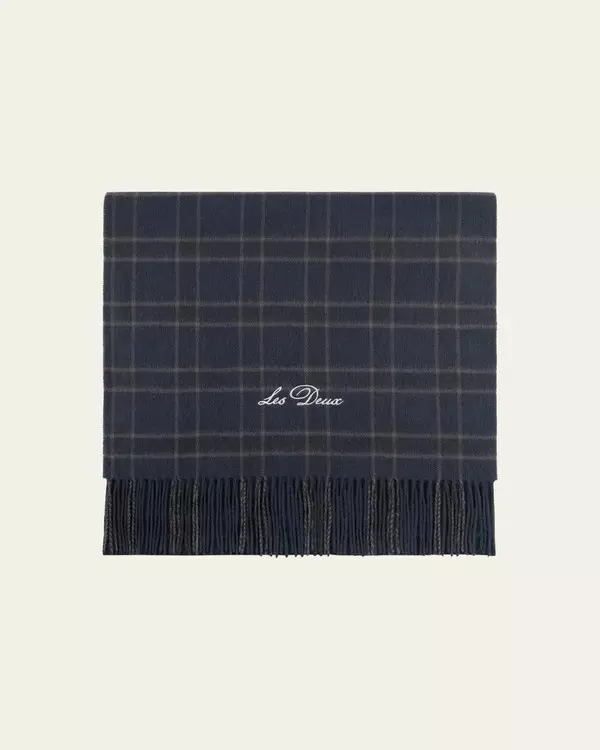 Patchwork Check Scarf Dark Navy - LEs Deux